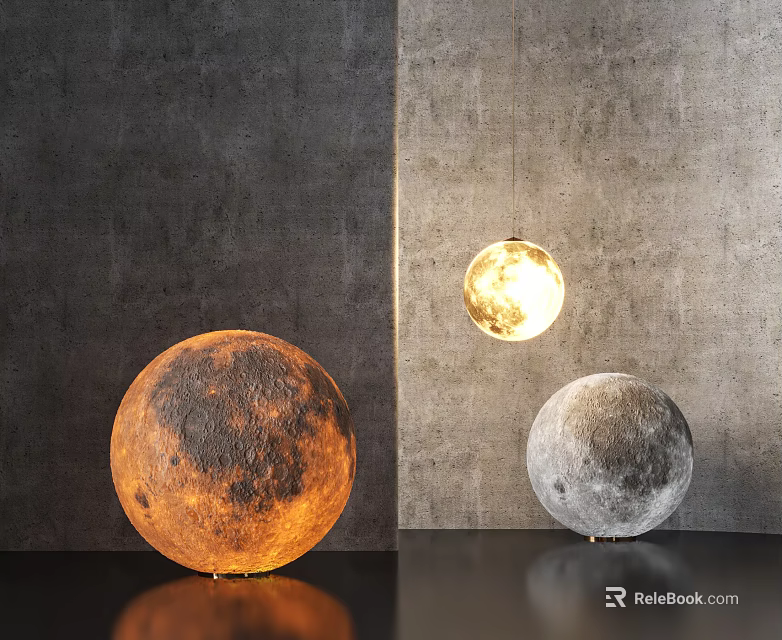 Modern Moon Shaped Lighting Combination With Hanging And Floor Lamps In Different Sizes 3d model 