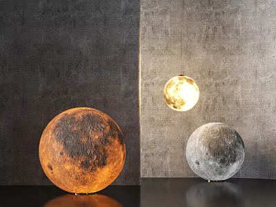 Modern Moon Shaped Lighting Combination With Hanging And Floor Lamps In Different Sizes 3d model