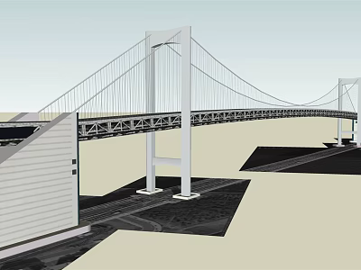 Modern Architectural Suspension Bridge With White Towers Steel Cables And Road Below 3d model