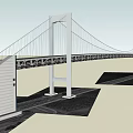 Modern Architectural Suspension Bridge With White Towers Steel Cables And Road Below
