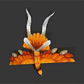 Vibrant Orange And Red Feathered Flying Animal Spreading Wings With White Tail Feathers
