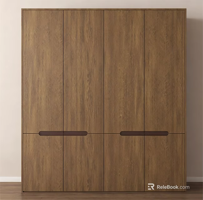 Modern Wooden Wardrobe Design With Natural Wood Finish And Dark Handles 3d model 