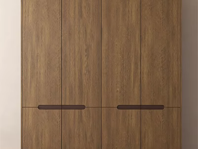 Modern Wooden Wardrobe Design With Natural Wood Finish And Dark Handles 3d model