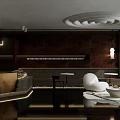 Modern Elegant Beauty Hair Salon Interior With Brown Decorative Column White Counter And Lighting