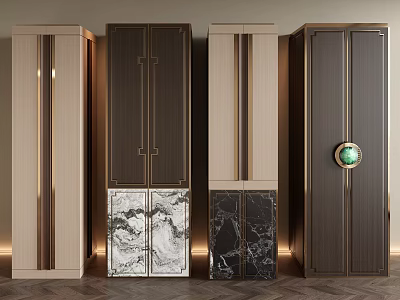 Modern Luxury Columns with Wood Marble Metal Accents and Green Gemstone Detail 3d model