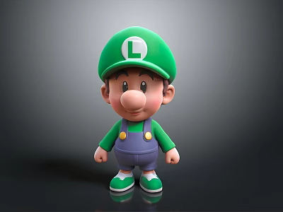 3D Cartoon Character Figure With Green L Hat Purple Overalls And Green Shoes 3d model