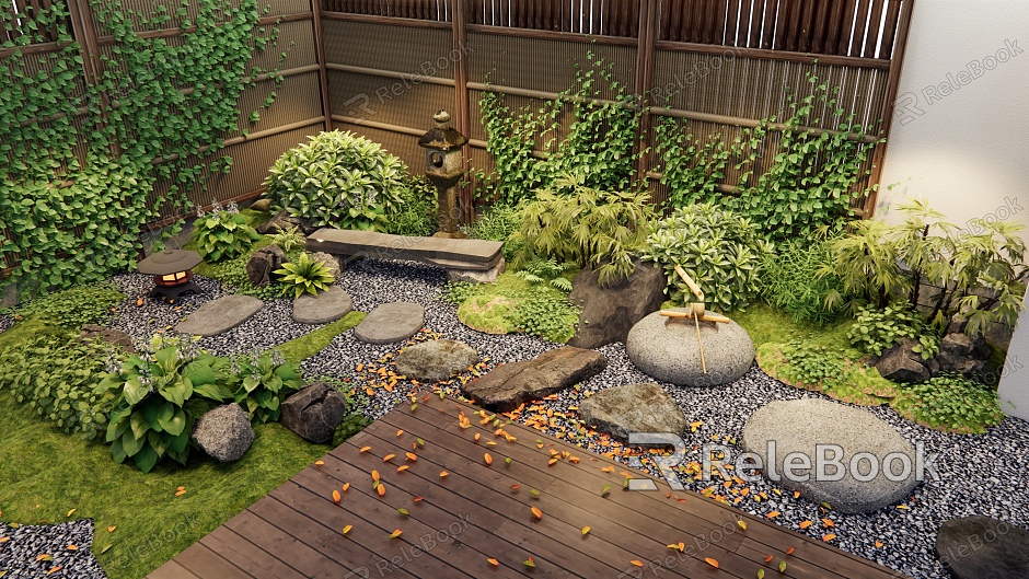 Japanese-style home courtyard landscape plant pile plant combination flowers and plants shrub landscape landscaping model