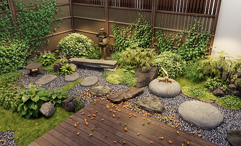 Japanese-style home courtyard landscape plant pile plant combination flowers and plants shrub landscape landscaping 3d model