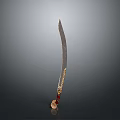 Traditional Decorative Knife With Long Sharp Blade And Golden Red Handle 3d model