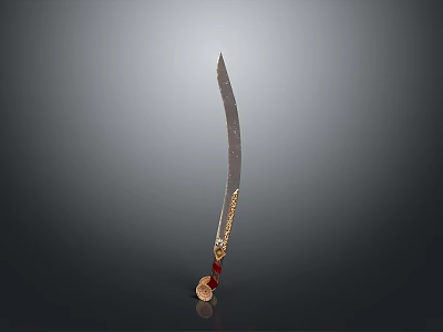 Traditional Decorative Knife With Long Sharp Blade And Golden Red Handle 3d model