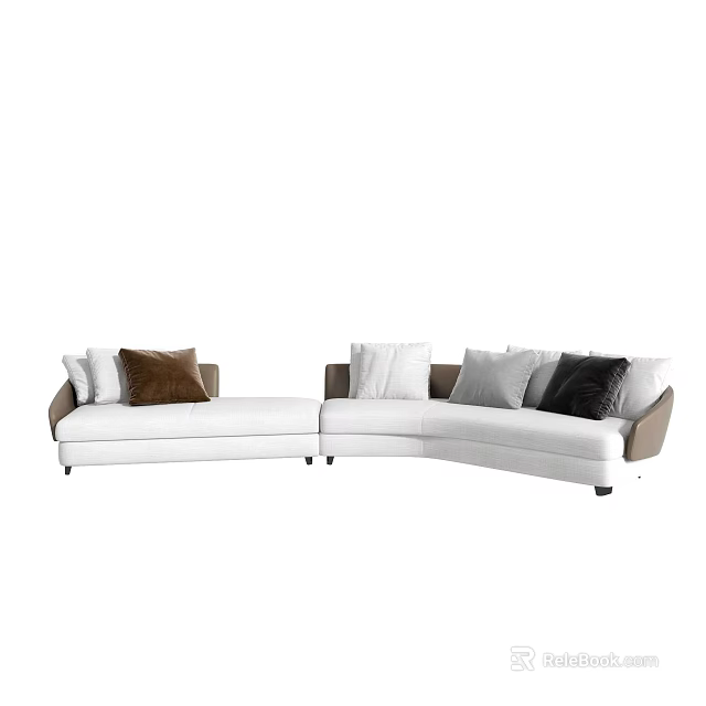 Modern Sectional Sofa with Brown White Grey Black Cushions for Comfortable Living Room Decor 3d model 