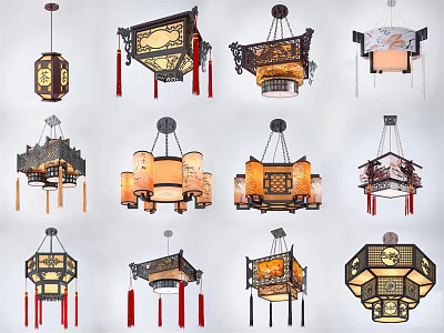 Traditional Chinese Style Chandeliers With Intricate Patterns Tassels And Various Shapes 3d model