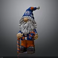 Christmas Gnome Figure With Blue Red Hat White Beard Holding Candy Cane And Gift Box