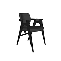 Elegant Single Chair With Gray Fabric Upholstery And Black Wooden Armrest Frame Design
