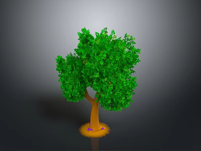 3D Scene Component Tree With Green Leaves Brown Trunk Yellow Base And Purple Decorations 3d model