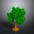 3D Scene Component Tree With Green Leaves Brown Trunk Yellow Base And Purple Decorations