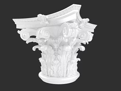 Ornate White Architectural Column Capital With Carved Scrolls And Foliate Details 3d model