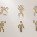 Six Wooden Human Shaped Pendants With Various Poses On White Background 3d model