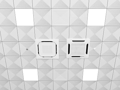 Contemporary Ceiling Design Featuring Geometric Tiles Square Vents And Recessed Lights 3d model