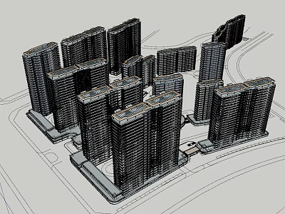 Modern High Rise Buildings In Urban Architectural 3D Model With Road Layout 3d model