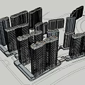 Modern High Rise Buildings In Urban Architectural 3D Model With Road Layout