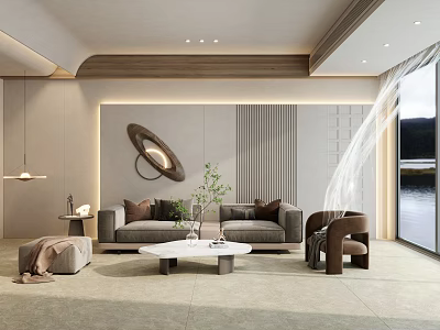 Silent Living Room Cream Silent No Main Light with Light Shape Living Room Sofa Wall 3d model
