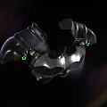 Black Mechanical Armor Clothing With Green Glowing Accents And Futuristic Design
