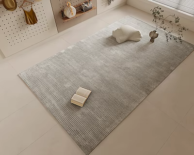 Gray Square Rug in Cozy Interior with Book Pillow and Decorative Plant Vase 3d model