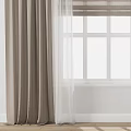 Modern Beige Linen Curtains with Sheer Voile and Roman Blinds for Window Interior
