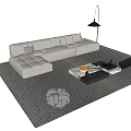 Gray L Shaped Sofa Coffee Table Set With Marble Top And Floor Lamp 3d model