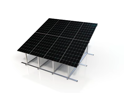 Black Solar Panel Array With Metal Mounting Structure On White Background 3d model