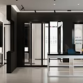 Modern Exhibition Hall Open Space Interior With White Reception Desk Green Plants And Teal Partition