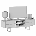 Wooden TV Stand With Flat Screen TV Lamp Books And Decorative Items