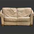 Beige Leather Two-Seater Sofa With Wrinkled Surface And Brown Legs