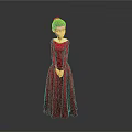 Elegant Red Long Dress Character With White Collar Standing Pose