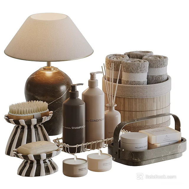 Essential Daily Wash Products With Bath Towels Body Wash Bottles Soap And Storage Containers 3d model 