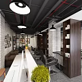 Modern Beauty Hair Salon Interior With Wooden Reception Desk White Brick Wall And Pendant Lights