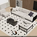 Modern Sofa Coffee Table Set With Light Colored Upholstery Throw Pillows And Patterned Rug 3d model