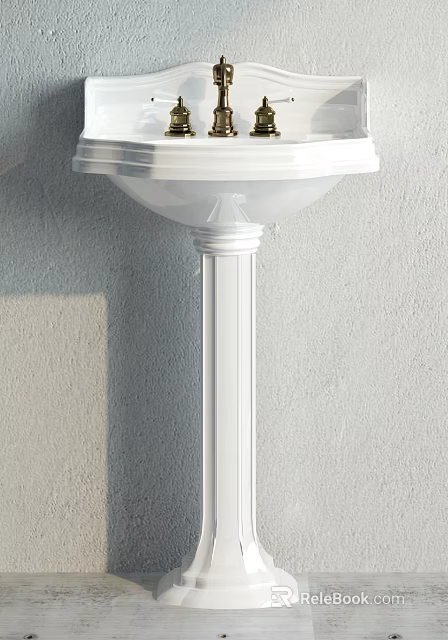 White Modern Pedestal Sink With Sleek Column And Gray Textured Wall 3d model 