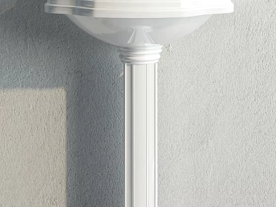 White Modern Pedestal Sink With Sleek Column And Gray Textured Wall 3d model