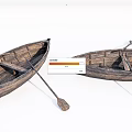 Two Rustic Wooden Rowboats With Oars And Classic Wooden Structure
