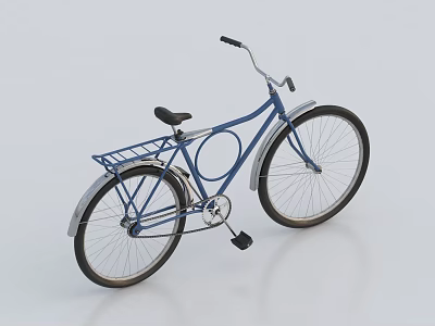Vintage Blue Bicycle With Rear Basket Black Seat And White Fenders 3d model