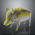 White Wild Boar 3D Model With Yellow Green Swirl Patterns On Body