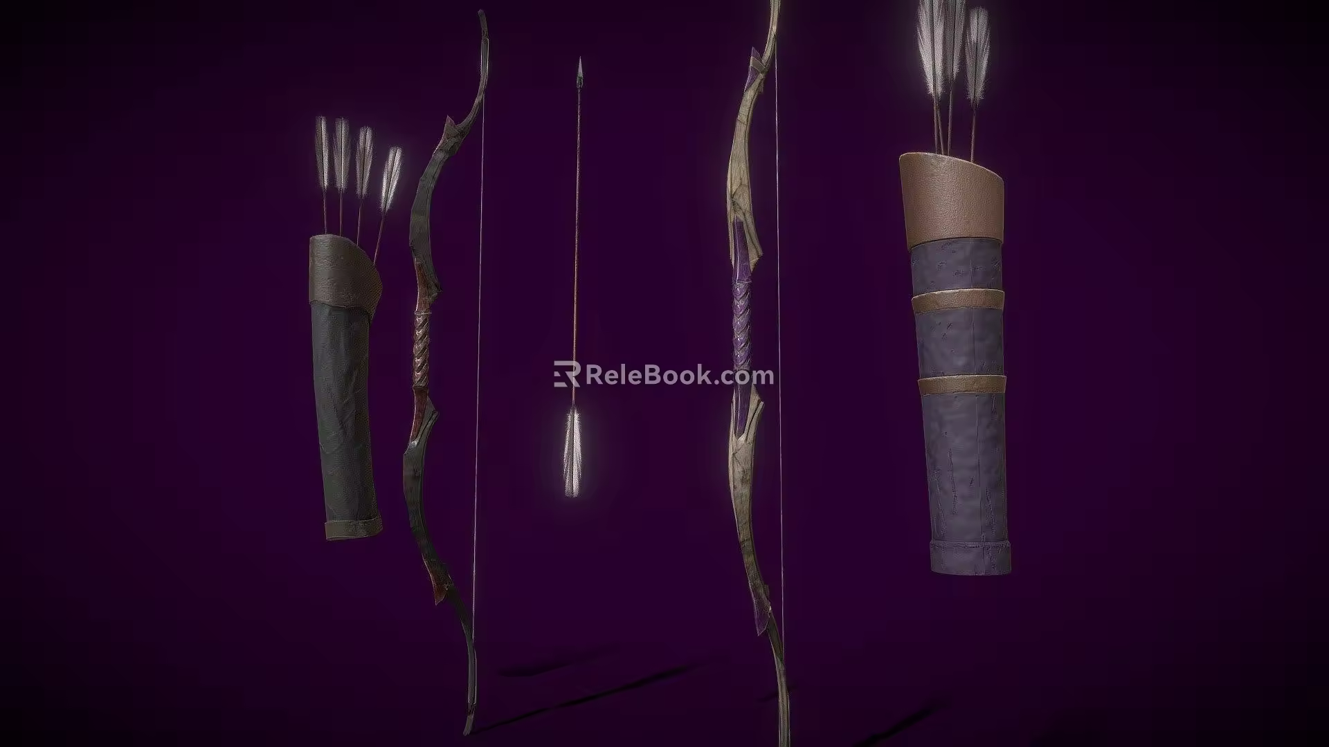 Bow and arrow and quiver 3d model