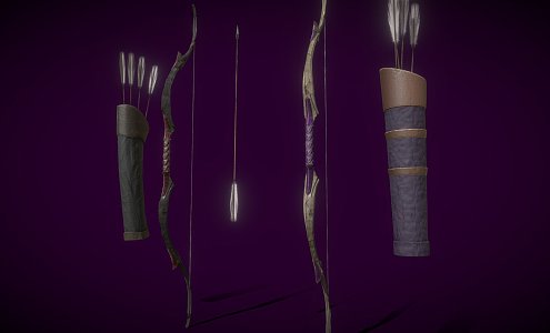 Bow and arrow and quiver 3d model