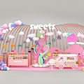 Commercial Equipment For Pink Sweets Stall With Balloon Arch Candy Tree And Dessert Cart