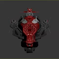 Futuristic Red And Black Sci-Fi Spaceship Model With White Stripes And Mechanical Details