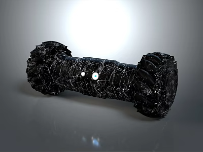 Kids Black Textured Toy Dumbbell With Tire Shaped Ends And White Dots 3d model