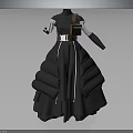 Modern 3D Designed Black Long Dress With Puffy Skirt White Lines And Brown Belt