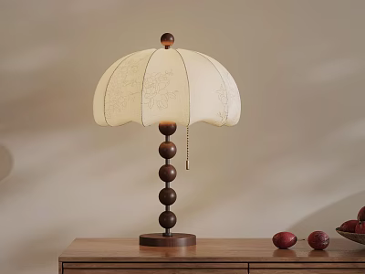 Traditional Wooden Table Lamp With Patterned Lampshade And Fruit Decor On Desk 3d model